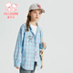 Fuluomi Spring and Autumn Girls' Fun Letter Loose Small Fresh Striped Shirt Blue Check 120