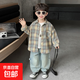 Boys spring and autumn plaid shirt 2026 new children's clothing handsome top baby Korean style long-sleeved shirt trendy khaki shirt 90 cm