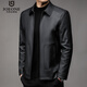 JOEONE 2026 Spring and Autumn Men's Jacket Business Stand Collar Pu Leather Jacket Short Casual Jacket Plus Velvet Thickening Black Thin M 170-