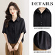 Sibaishe Lapel Shirt 2026 Spring New Women's Quarter Sleeve Simple Loose Commuting Short Shirt Black L