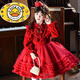 HAL.DUCK Girls' Velvet Princess Dress Winter Clothes 2025 New Children's Red New Year's Dress Girls' Mesh Puff Skirt Red 100 cm