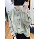 Woodpecker pure cotton long-sleeved shirt for women, this year's popular design, western-style age-reducing top, petite bottoming shirt, pea green 2XL recommended 130-145Jin Jin is equal to 0.5 kg