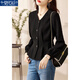 Modal V-neck black shirt women's long-sleeved 2026 spring and autumn new style chic and beautiful shirt high-end waist slimming top black XL recommended 115-125 Jin Jin equals 0.5 kg