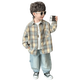 Boys spring and autumn plaid shirt 2026 new children's clothing handsome top baby Korean style long-sleeved shirt trendy khaki shirt 90 cm
