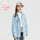 Fuluomi Spring and Autumn Girls' Fun Letter Loose Small Fresh Striped Shirt Blue Check 120