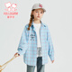 Fuluomi Spring and Autumn Girls' Fun Letter Loose Small Fresh Striped Shirt Blue Check 120