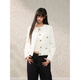 MONZO international high-end brand spring new top-stitched white denim jacket round neck casual jacket top short coat white S