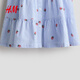 H&M2026 Spring New Children's Clothing Children's Girls Layered Seersucker Dress 1318697 Light Blue/Strawberry 110 110/56(3-4Y)