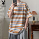 Playboy (PLAYBOY) striped short-sleeved t-shirt summer men's suit handsome with design high street jeans student thin set two-piece set A57 blue + yellow mud jeans M recommended 85-105Jin Jin equals 0.5 kg