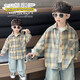 Boys spring and autumn plaid shirt 2026 new children's clothing handsome top baby Korean style long-sleeved shirt trendy khaki shirt 90 cm