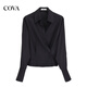 COVA International First-Line Brand 2026 New Design Niche High Waist Long Sleeve Shirt Bamboo Fiber Feel Light Luxury Shirt Women Black S