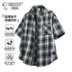 Snoopy (SNOOPY) short-sleeved shirt men's summer plaid shirt trendy lapel Japanese all-match casual jacket navy blue XL