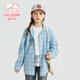 Fuluomi Spring and Autumn Girls' Fun Letter Loose Small Fresh Striped Shirt Blue Check 120
