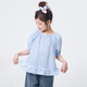 Xiaoyinman children's clothing girls plaid shirt lace hem 26 summer large children puff sleeve casual top blue grid 120