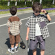 Ultraman Children's Handsome Plaid Shirt Set Boys Summer Thin 2025 New Little Boys Summer Short-Sleeved Three-piece Set Gray Plaid Shirt and Pants Two-piece Set 90 cm