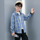 Children's clothing boys' long-sleeved shirt spring and autumn new pure cotton checkered shirt medium and large children's striped plaid shirt handsome and trendy blue 130 (recommended height is about 125)