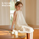 Little Naive Girls Glossy Sleeveless Dress Summer Versatile Children's Solid Color Irregular Tank Top Beige 160