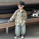 Boys spring and autumn plaid shirt 2026 new children's clothing handsome top baby Korean style long-sleeved shirt trendy khaki shirt 90 cm