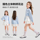 Luo Meng Girls' Shirt 2026 New Spring Clothing Medium and Large Children's Blue Cotton Shirt Children's Style Puff Sleeve Top Blue Regular Single Shirt 150