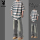 Playboy (PLAYBOY) striped short-sleeved t-shirt summer men's suit handsome with design high street jeans student thin set two-piece set A57 blue + yellow mud jeans M recommended 85-105Jin Jin equals 0.5 kg