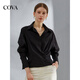 COVA International First-Line Brand 2026 New Design Niche High Waist Long Sleeve Shirt Bamboo Fiber Feel Light Luxury Shirt Women Black S