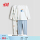 H&M Spring Children's Clothing Baby Boy 2 Set Printed Cotton Pajamas Set 1106722 White/Dinosaur 90 90/48 (12-18M)