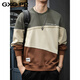 GXG.PR Diseño de costura con sentido, color contrastante, sudadera para hombre, otoño e invierno, cuello redondo suelto, camisa de manga larga, marca de moda estadounidense, top atractivo, gris, verde, M, peso adecuado 100-120 Jin Jin equivale a 0,5 kg