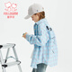 Fuluomi Spring and Autumn Girls' Fun Letter Loose Small Fresh Striped Shirt Blue Check 120