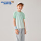 Skechers 2026 spring boys' comfortable sports and leisure knitted short-sleeved T-shirt P225B008 light plaid aqua white background gradient/059Z 120