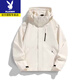 Playboy Spring and Autumn New Niche Hooded Jacket Men and Women Same Style Outdoor Mountaineering Clothes Windproof and Coldproof Versatile Short Jacket Spring and Autumn Style Milky White M 100-120Jin Jin is equal to 0.5 kg