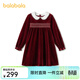 BALABALA children's clothing children's dress girls spring velvet princess dress embroidered sweet doll collar fashionable red tone 00466 170