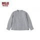MUJI big children's double-layer gauze stand-up collar long-sleeved shirt children's children's clothing shirt 25 autumn pure cotton CB1NPA5A dark gray stripes 140/68A