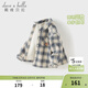 DAVE&BELLA children's shirt autumn and winter new boys plaid shirt baby boy plus velvet coat children's long-sleeved top blue gray plaid ready stock 150 cm (recommended height 140-150cm)