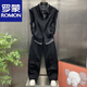 ROMON Spring and Autumn Holiday Two-piece Striped Casual Sports Suit Trendy Men's Fashionable and Versatile Two-piece Suit for Handsome Youth Sweatshirts and Trousers Black 3XL 180-200Jin Jin is equal to 0.5 kg