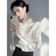 Woodpecker new Chinese style long-sleeved shirt for women 2026 early spring new high-end light luxury age-reducing western style white jacquard shirt pink S recommended 95Jin Jin is equal to 0.5kg within