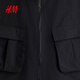 H&M Men's Jacket Spring New Stand Collar Slightly Loose Jacket Outdoor Windproof and Hydrophobic Overshirt 1326422 Black XS 165/84