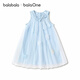 BALABALA Girls Skirt Children's Dress 2026 New Summer Sleeveless Vest Skirt Mesh Sweet Princess Blue Tone 00388 90