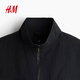 H&M Men's Jacket Spring New Stand Collar Slightly Loose Jacket Outdoor Windproof and Hydrophobic Overshirt 1326422 Black XS 165/84