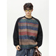 Pure (YISHion) American retro striped round neck bottoming sweatshirt for men spring new city trendy brand retro color matching gradient couple tops men black M