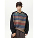 Pure (YISHion) American retro striped round neck bottoming sweatshirt for men spring new city trendy brand retro color matching gradient couple tops men black M