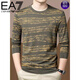 EA7 Armani high-end sweatshirt long-sleeved T-shirt for men spring and autumn trendy printed mercerized cotton striped round neck bottoming shirt Green M 165