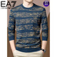 EA7 Armani high-end sweatshirt long-sleeved T-shirt for men spring and autumn trendy printed mercerized cotton striped round neck bottoming shirt Green M 165