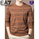 EA7 Armani high-end sweatshirt long-sleeved T-shirt for men spring and autumn trendy printed mercerized cotton striped round neck bottoming shirt Green M 165
