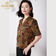 Giovanni Heavy Silk Shirt Women's 2026 Summer New Loose Printed Shirt Casual and Versatile Mulberry Silk Shopping Mall Same Style Dark Green + Orange S
