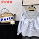 Disney (Disney) 2026 spring new style retro style girls long-sleeved shirt blue lace-up shirt 110