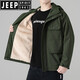 吉普（JEEP）2025新秋季冬款夹克男士工装外套男生户外登山服防风冲锋外衣秋冬 加绒厚款1381黑色 3XL
