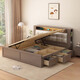 
Yu Feiqi Nordic Solid Wood Bed Double Bed Multi-function High Box Night Light Storage Charging Bed 9901# Bed + Environmentally friendly Brown Pad [0 Glue] 1.5*2.0m (high box with tail withdrawal)