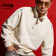 JEEP SPIRIT half-zip sweatshirt for men 2026 spring American retro trendy brand loose plus velvet warm stand-up collar pullover white M