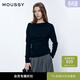 Moussy 2026 early spring new product gentle and elegant style slim one-line collar sweater for women 031JSA70-1002 020 black one size