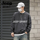 JEEP SPIRIT American retro velvet sweatshirt for men 2026 spring loose trendy round neck long-sleeved bottoming shirt white M 115-140 Jin Jin is equal to 0.5 kg